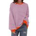 2026 Spring Simple Cross-Border Casual New Striped Pattern Round Neck Trendy Long Sleeve Pullover Color Block T-Shirt_ecoleips.com