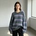 European American Retro Color Block Striped Loose Knit Sweater Women's Soft Skin Friendly Warm Drop Shoulder Oversized Pullover_ecoleips.com