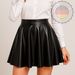 Women's Black Leather Look Skirt, Flared, Elegant, High-Waist, High-Quality Material_ecoleips.com