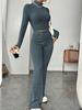 K New Fashion Solid Color Knit Long Sleeve Crewneck Sweater Wide Leg High Waist Long Pants Set. No Necklaces Or Other Accessories_ecoleips.com