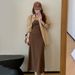 Autumn New Korean Fashion Knitted Camisole + Cardigan Jacket 2-Piece Set Maternity Dress_ecoleips.com