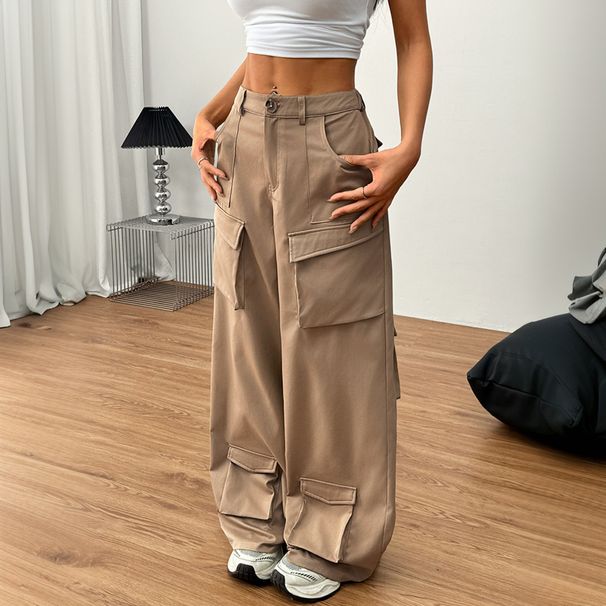 Voya 2026 Spring/Summer New European And American Women's Loose Casual American-Style Wide-Leg Long Street Pouch Overalls_ecoleips.com
