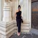 AC022 European And American Summer New Women's Solid Color One-Shoulder Sleeveless Ruched Slit Elegant Dress_ecoleips.com