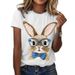 Women's Clothing Easter Bunny Print Ladies Spring And Summer Short Sleeved Round Neck T Shirt_ecoleips.com