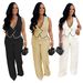 Women's Clothing Fashion Casual V Neck Button Top Trousers Two Piece Suit_ecoleips.com