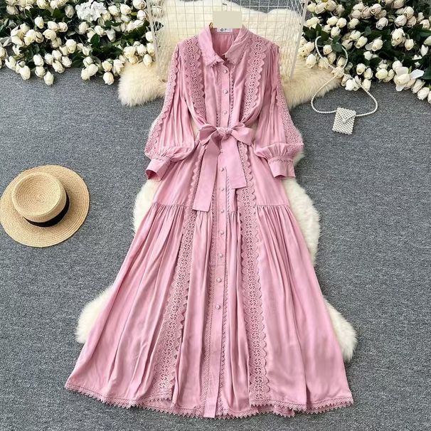 Women's Clothing Autumn Celebrity Niche High End Lace Splicing Single Breasted Waist Knee Length Skirt_ecoleips.com