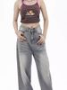 American-style Retro Distressed Light Gray High-waisted Wide-leg Jeans, With A Casual And Trendy Vibe_ecoleips.com