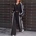 Women's Casual Solid Color V-Neck Top With Drawstring Jogger Pants Two-Piece Lounge Set – Comfortable & Stylish Sportswear For Everyday Wear_ecoleips.com