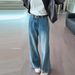 Women's Clothing Retro Blue Wide Leg Jeans High Waisted Slimming Loose Fit Versatile Straight Leg Curved Trousers For Women Autumn_ecoleips.com