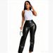 New Product Fashion European-USA Style (Black/Gold) Women High Waist Embossing Personalized Crocodile Pattern Sexy Tight Leather Pants_ecoleips.com