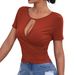 Voya Women's 2026 Sexy Hollow Button Slim Casual Short Style Temperament Short Sleeved T-shirt Top_ecoleips.com