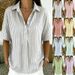Women's Striped Lapel Button Short Sleeved Shirt Casual Fashion Summer Top American Style_ecoleips.com