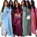 Elegant Shimmering Satin Long Dress With Batwing Sleeves & Ethnic Tribal Design - Loose Fit, Available In 6 Vibrant Colors_ecoleips.com