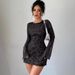 Women's Clothing Sexy Fashion New Printed Backless Dress Temperament Elegant Trumpet Sleeve Short Skirt_ecoleips.com