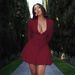 Women's Sexy Deep V Lapel Open Front Belted Bodycon Mini Dress – Solid Color Long Sleeve Elegant Gown_ecoleips.com