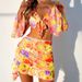 Women's Floral Print Beach Dress Bikini Set 4-Piece Swimsuit With Modest Long Sleeve Design - Polyester & Spandex Blend For Swimming & Water Sports_ecoleips.com