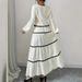 Women's Clothing Lace Layered Pleated Lantern Sleeve Bow Shirt And Skirt Suit For Women_ecoleips.com