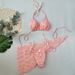 Women's Pink Floral Bikini Set Triangle Swimwear Strap Cross Style Bag Three Piece_ecoleips.com