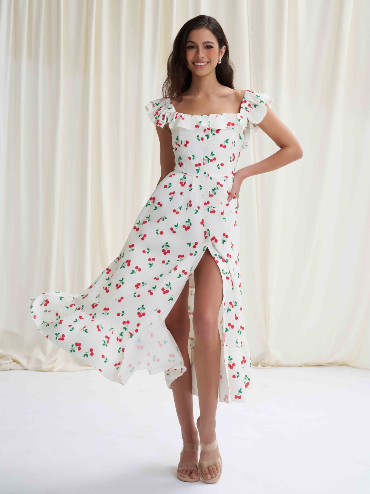 Women's Clothing Seaside Holiday Dress Cherry French Temperament Sweet Long Skirt Foreign Trade Women's Clothing_ecoleips.com