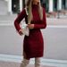 Slim Fit Cable Knit Turtleneck Sweater Dress – Elegant High Neck Split Hem Pullover With Ribbed Detailing, Versatile Layering Staple_ecoleips.com
