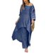 Women's Clothing Women's Plus Size Fashion Casual Set Cotton Linen Long Sleeved Top With Wide Leg Pants Two Piece Irregular Design_ecoleips.com