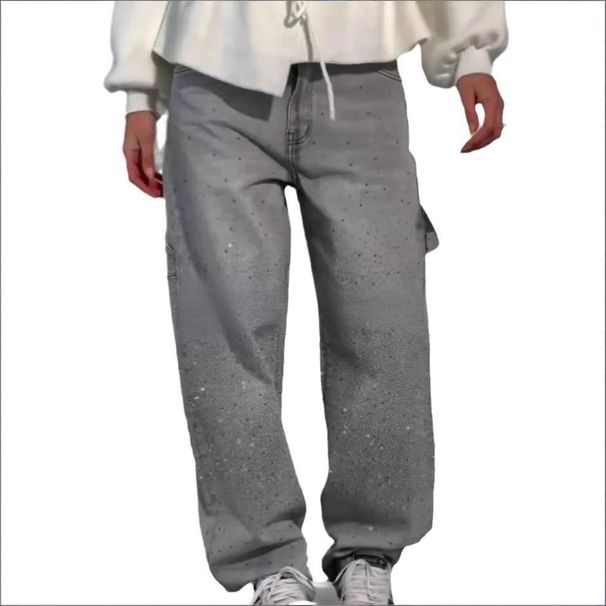 Loose Fit Rhinestone Harem Jeans For Women – Lightweight Polyester Casual Pants, High Waist & Comfortable (Multi-Color, XS-4XL)_ecoleips.com