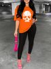 Women's Casual, Loose, Fashionable, Personalized Skull Pattern Print Loose T-shirt+cropped Pants Two-piece Home Sportswear Daily Wear-247_ecoleips.com