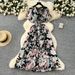 Women's Clothing Summer Slimming Ruffled Floral Dress V Neck Short Flutter Sleeve Lace Up Waist Cinching_ecoleips.com