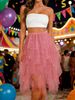 Women's High-waisted Slimming Tulle Skirt, Versatile High-waisted Slimming Mesh Midi Skirt, Tulle Skirt, Mid-length Princess Skirt With Ruffles._ecoleips.com