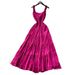 Women's French Romantic Style Halter Neck Ruffled Dress Slimming A-Line Summer Style Tie Waist Gown With Flowing Drape_ecoleips.com