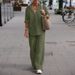 Women's Two Piece Set European American Style Lapel Long Sleeved Shirt And Wide Leg Pants Casual Solid Color Suit For Spring And Autumn_ecoleips.com