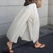 Women's Linen Large Slit Skirt Pants One Piece Loose Wide Leg Casual Nine Point Fake Two Piece Cotton Spring Summer_ecoleips.com