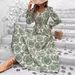 Women's Clothing Printing Fashion All Match V Neck Long Sleeved Big Swing Dress_ecoleips.com
