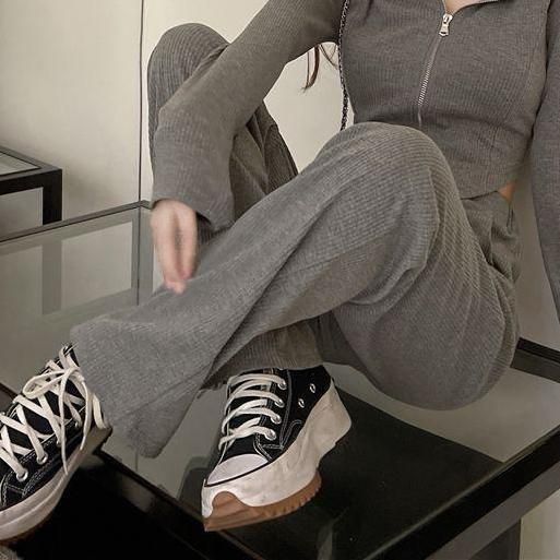 Women's Sports Suit 2026 Spring New Long-Sleeve Cardigan Irregular Sweatshirt High-Waisted Casual Wide-Leg Pants_ecoleips.com