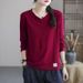 Women's V-Neck T-Shirt With Long Sleeves And A Loose Fit Designed In The Korean Style For Spring 2026; Slimming Effect_ecoleips.com