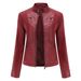 K New Women's Casual Leather Jacket With Stand Collar, European And American Fitted Solid Color Leather Coat_ecoleips.com