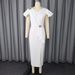Elegant White V-Neck Crystal Embellished Dress – Flowy Ruffled Sleeves & High Slit Bodycon Party Gown_ecoleips.com