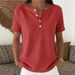 2026 New Women's Slim Fit Short Sleeve T-Shirt Solid Color Casual Button up Top Versatile Polyester Cotton Tees for Wholesale_ecoleips.com