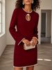 Women's Clothing French Elegance Slim Fit Dress With Pearl Embellished Hollowed Out Neckline Spring Autumn Solid Color Long Sleeves Short Skirt_ecoleips.com