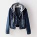 Women's Denim Jacket With Hood Oversized Casual Coat Long Sleeve Spring/Fall Outerwear Comfortable Stretch Fit For Students Work ( Light/Deep Blue)_ecoleips.com