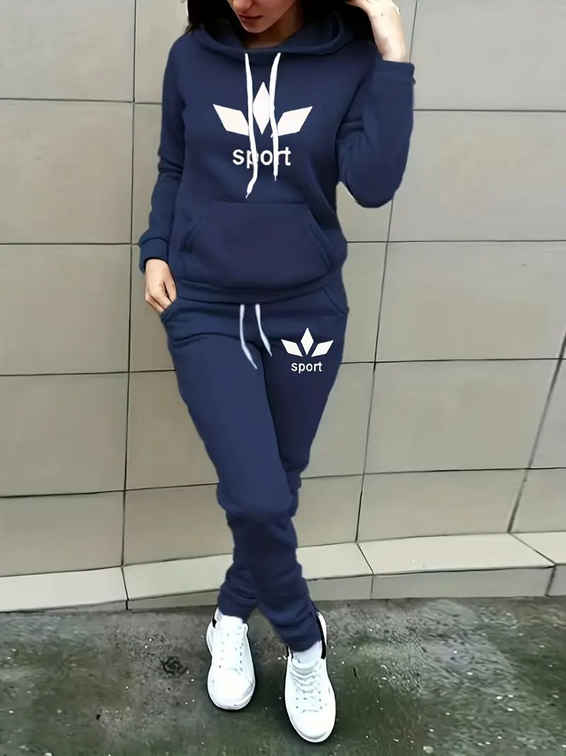 "Women's Fleece-Lined Hoodie & Sweatpants Set – Cozy Printed Two-Piece Outfit For Fall & Winter (S-XXL, 3 Colors)"_ecoleips.com