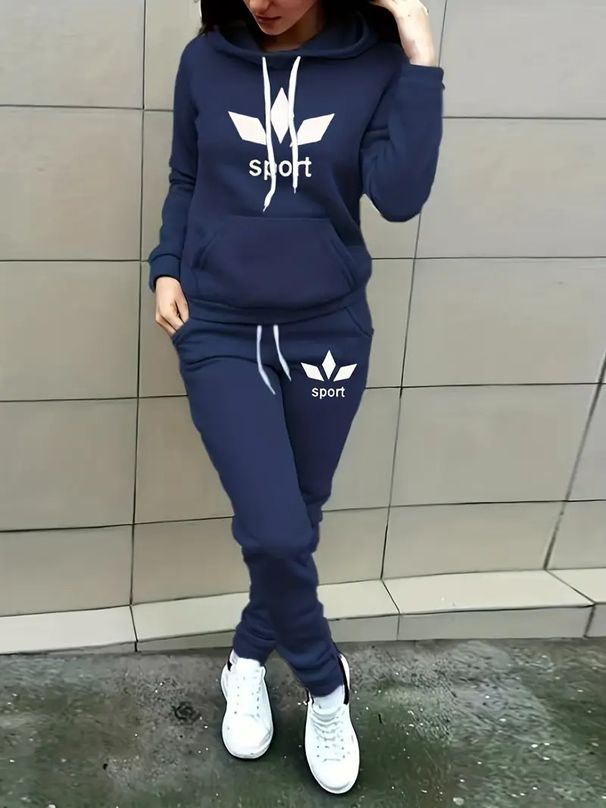 "Women's Fleece-Lined Hoodie & Sweatpants Set – Cozy Printed Two-Piece Outfit For Fall & Winter (S-XXL, 3 Colors)"_ecoleips.com