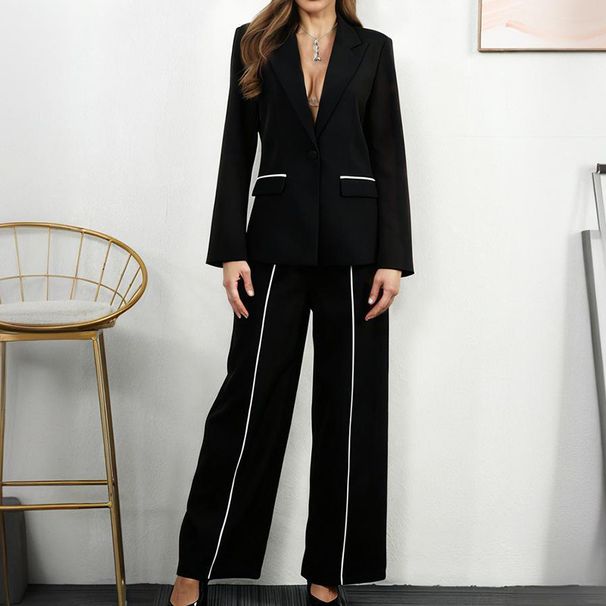 "Modern Women's Casual Suit Set - Stylish Jacket & Straight Leg Trousers For Office & Everyday Wear"_ecoleips.com