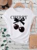 European And American Cross-border Foreign Trade Wholesale Clothing, Colorful Cherry Pattern Round-neck Plus-size_ecoleips.com