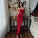 Women's French Style High End Red Lace Strapless Suspender Dress Slim Bodycon Long Skirt Casual Ankle-Length Summer Fashion_ecoleips.com