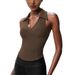 's Best-selling Y2K Clothing: European And American Women's Sexy Ribbed Knitted Tank Top With A Turn-down Collar,_ecoleips.com