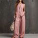 Summer Women's Linen Set Sleeveless Vest Wide Leg Pants Gentle Graceful_ecoleips.com