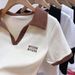 Women's Clothing Lapel Short Sleeved T Shirt Over There Summer New Pure Desire Style V Neck Short Tops Stylish Polo Shirt_ecoleips.com