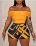 Women's Clothing One Shoulder Shorts Printed Backless Chest Wrap T Shirt Shorts Sleeveless Suit_ecoleips.com