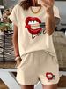 Women’s 2 Piece Outfit Set – Oversized Graphic T-Shirt And Biker Shorts Matching Set, Casual Summer Lounge Tracksuit For Daily Wear-359_ecoleips.com